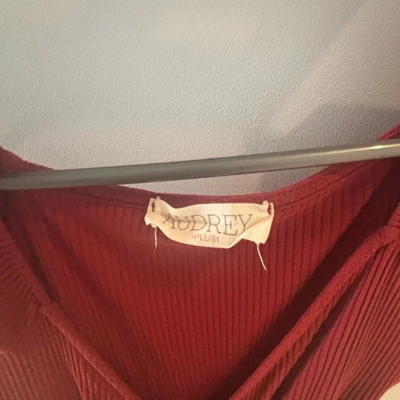 Audrey Deep Red Ribbed Dress - Picture 3 of 4